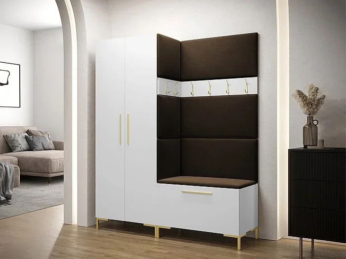 Conjunto pasillo Hartford F100, 196x158x44cm, Blanco Marrón oscuro