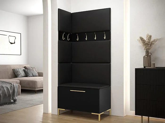 Conjunto pasillo Hartford F103, 196x84x46cm, Negro, Cuero ecológico Aglomerado laminado