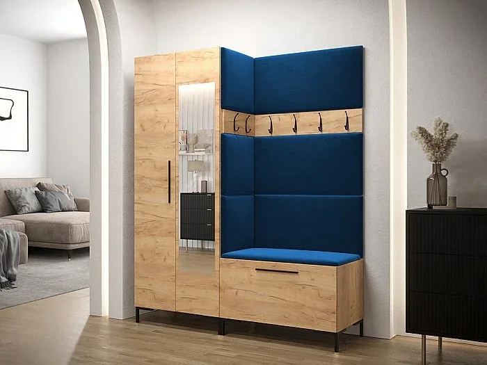 Conjunto pasillo Hartford F107, 196x158x46cm, Espejo, Craft roble