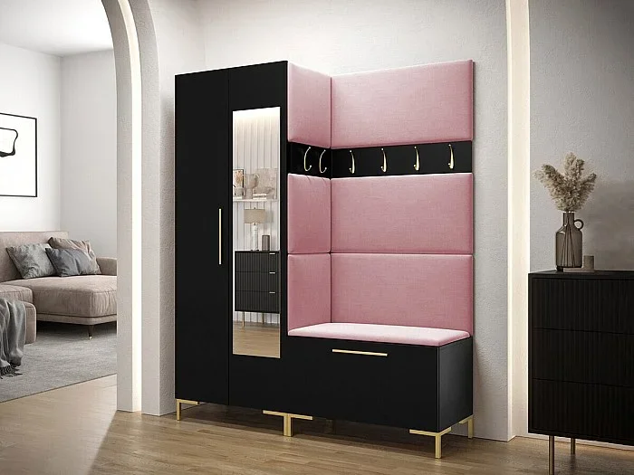 Conjunto pasillo Hartford F107, 196x158x46cm, Espejo, Negro, Tapiz Aglomerado laminado