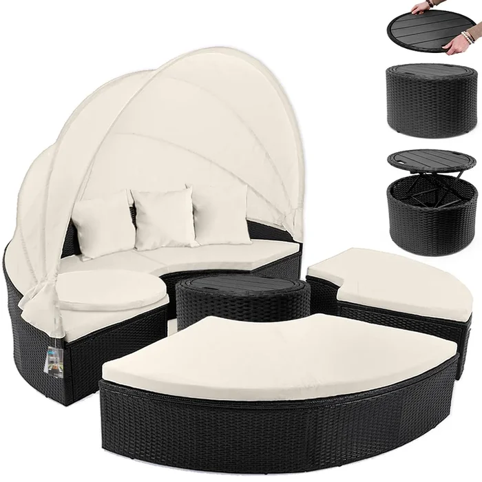 Conjunto sillones poliratán negro/crema 185cm