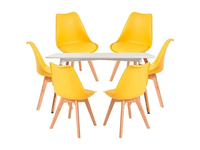 Conjuntos de mesa y sillas – Conjunto Mesa Tower Rectangular 120 x 80 cm Blanca y Pack 6 Sillas Synk Basic – Amarillo