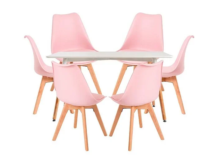 Conjuntos de mesa y sillas – Conjunto Mesa Tower Rectangular 120 x 80 cm Blanca y Pack 6 Sillas Synk Basic – Rosa