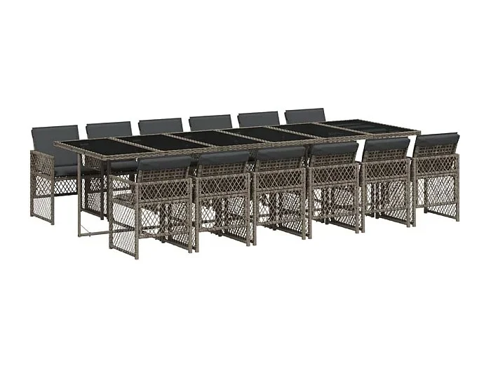 Connersville Set comedor de jardín con cojines 13 pzas ratán sintético gris