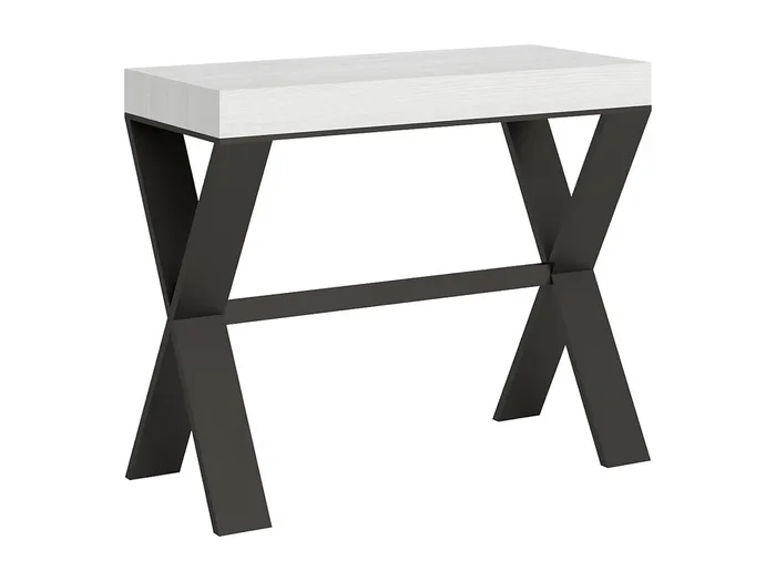 Consola extensible con patas en X Xenia 90×40/196 o 90×40/300 cm-Color Blanco-3 alargaderas gruesas