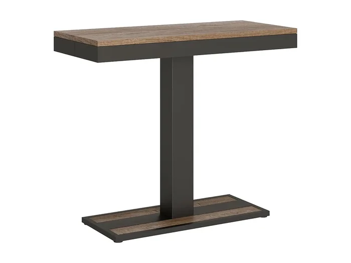 Consola extensible de madera de diseño con pata central Kapital Evolution 90×40/196 o 90×40/300 cm-Color Natural-Alargaderas 3 extensiones