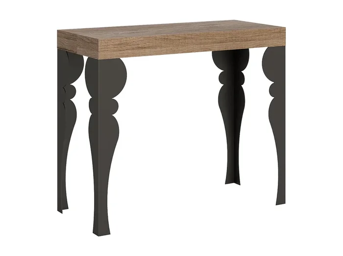 Consola extensible estilo oriental Torza-Color Natural-Soporte 2 pies-3 alargaderas finas