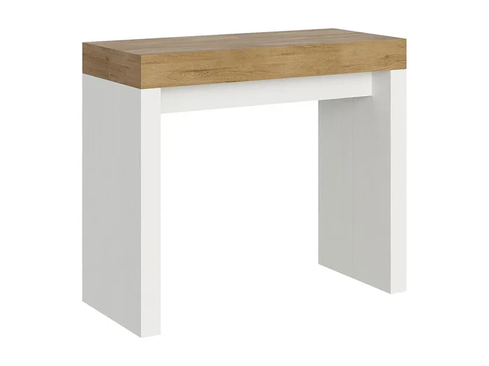 Consola extensible madera clara y patas blancas 40 a 196 cm 8 plazas Ribo-Soporte 2 pies