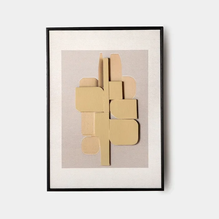 Cuadro decorativo abstracto con relieve color mostaza Dai – Klast