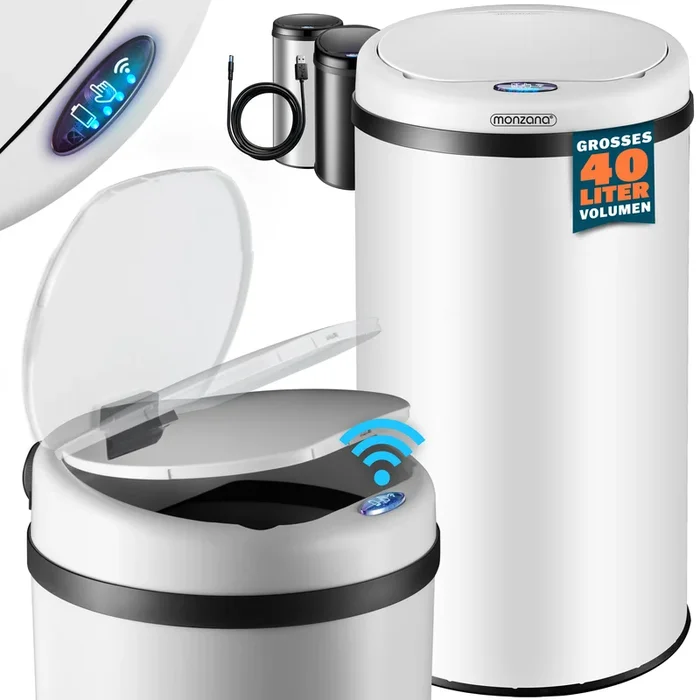 Cubo de basura con sensor acero inoxidable blanco 40 litros