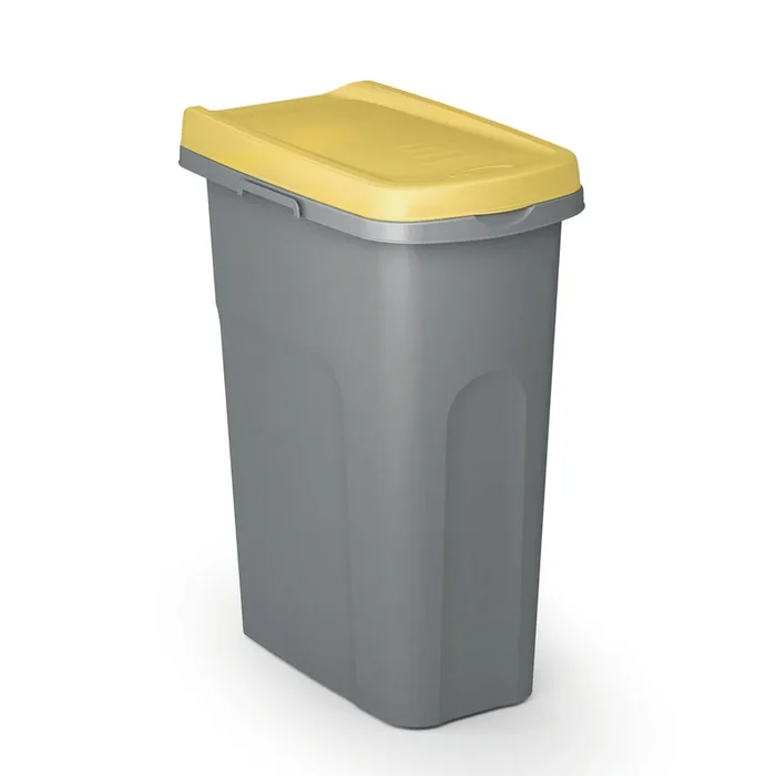 Cubo de basura con tapa plástico gris/amarillo 25L