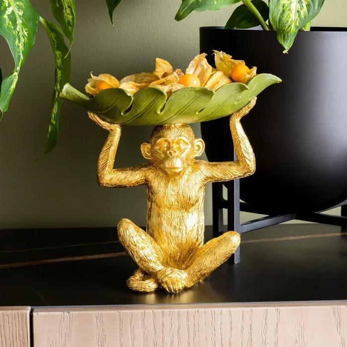 Cuenco decorativo KARE Banana Leaf, dorado/verde, pintado a mano
