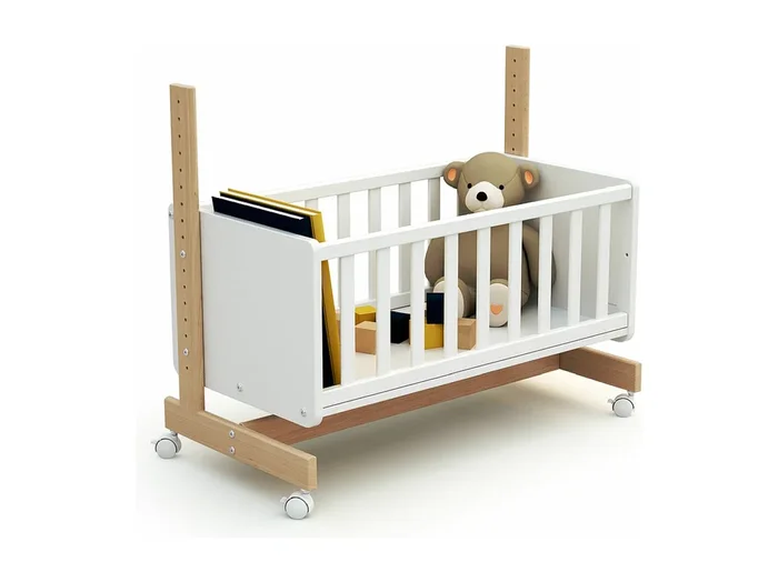 Cuna colecho bebé evolutiva CONFORT madera – Blanco/Haya Barnizada – 40 x 80 – 88 x 45,50 x 79,50 cm