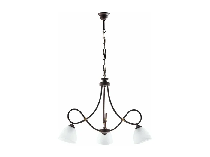 Dallas – Lámpara de araña negra con decoración óxido y oro antiguo, difusores de cristal blanco, 3 luces