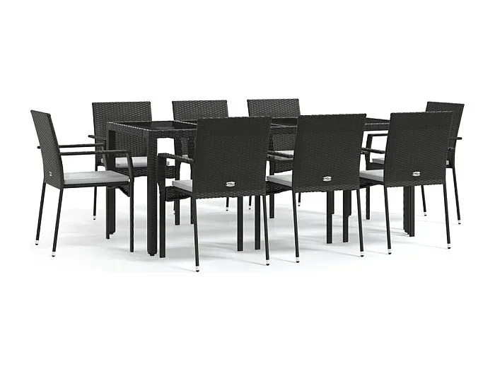 Daniela Patricia Set de comedor de jardín 9 pzas y cojines ratán sintético negro