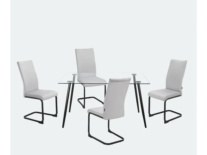 Danny Conjunto de mesa de comedor 140×80 cm y 4 Sillas en Terciopelo Gris Claro