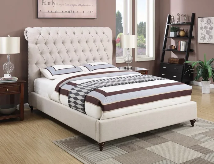 Devon Beige Button Tufted Upholstered Eastern King Bed