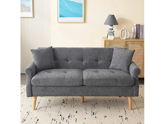 Diseño moderno, muebles tapizados, sofá doble, sofá tapizado con cojines gruesos, gris
