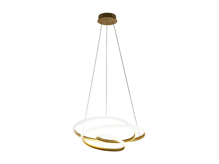 Diva – Lámpara colgante LED regulable 39W – Diseño moderno en aluminio oro cepillado, luz cálida 3000K, anillos entrelazados d.50cm