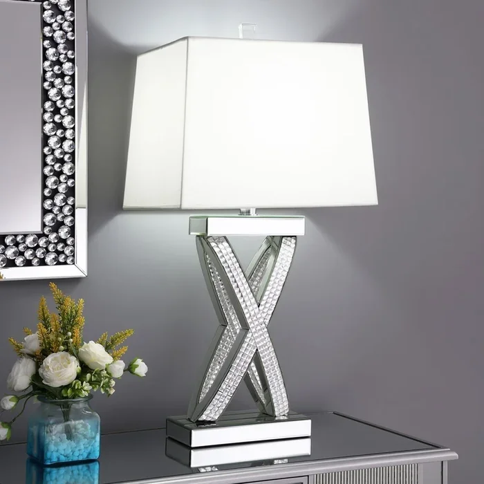 Dominick White and Mirror Table Lamp with Rectange Shade