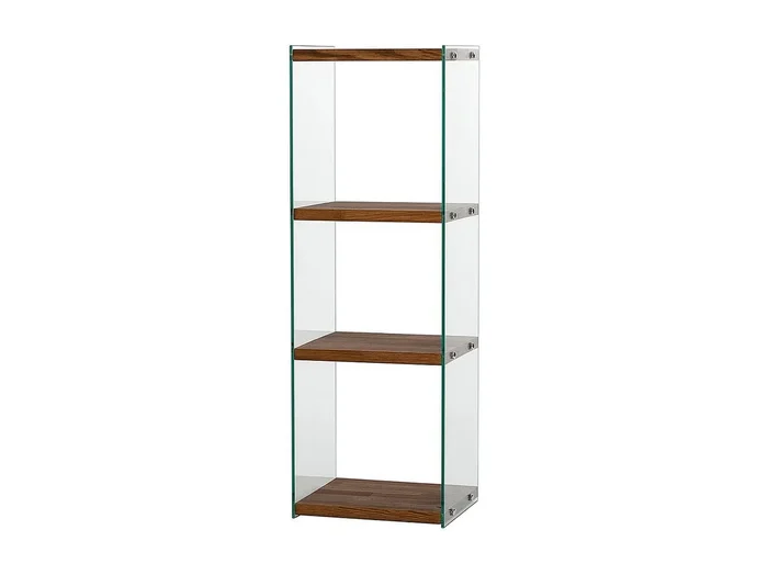 Elegante librería de 120 cm de alto, 40 cm de ancho y 35 cm de fondo Estructura 100% madera maciza y cristal templado Acabado natural, s