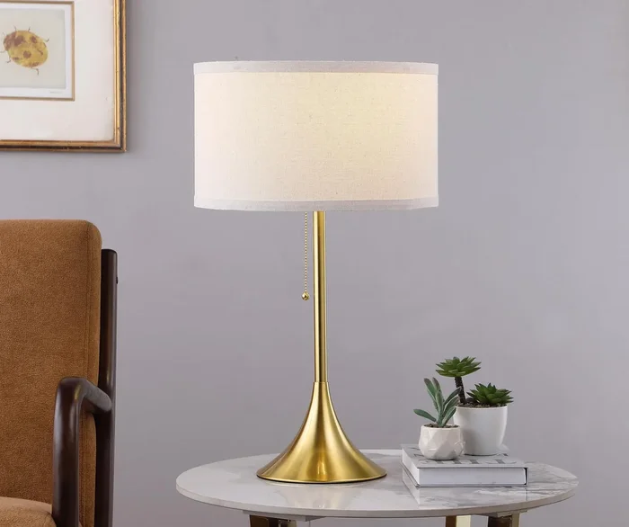 Elmira Gold 24-inch Drum Shade Metal Table Lamp