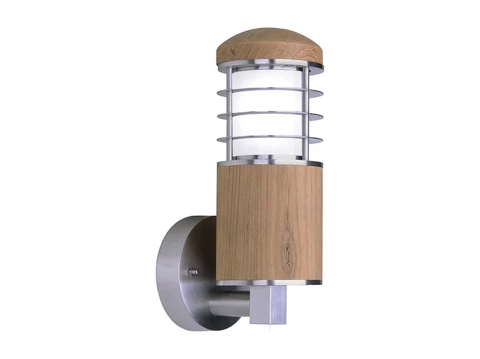 Elstead Poole 1 Ljus Vägglampa utomhus i rostfritt stål, teak IP44, E27