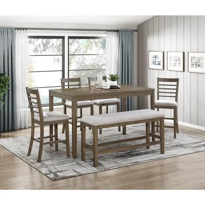 Emilia Light Brown 6-Piece Counter Height Set