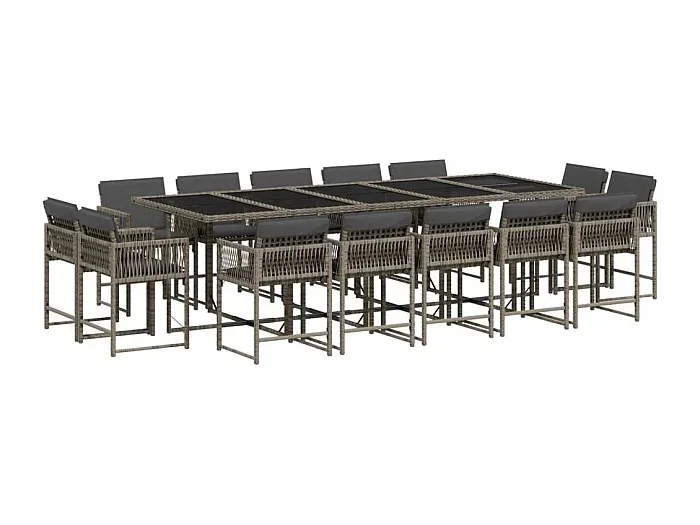 Emilia Set comedor de jardín con cojines 15 pzas ratán sintético gris