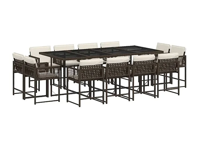Emilia Set muebles de jardín 13 pzas y cojines ratán sintético marrón