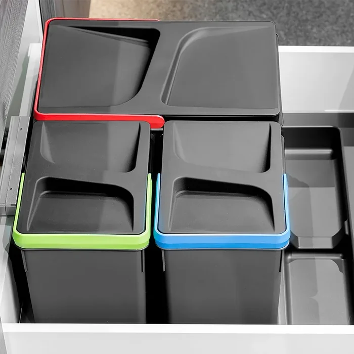 Emuca Kit de contenedores de reciclaje para cajón de cocina Recycle altura 216mm, 2x12litros, 2x6litros, Plástico gris antracita