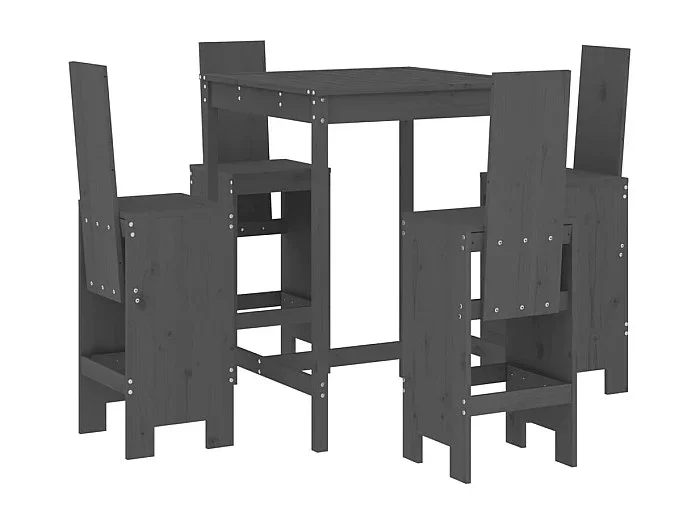 Erlin Set de mesa y taburetes altos jardín 5 piezas madera pino gris