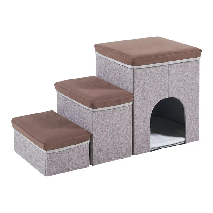 Escalera para perros Vojens 76x33x43 cm – Marrón/Gris [en.casa]