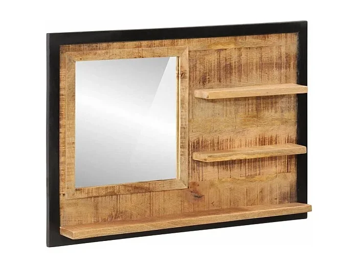 Espejo con estantes 80x8x55 cm cristal y madera maciza de mango