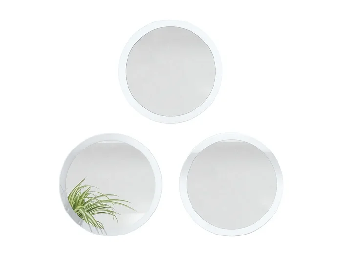 Espejo Globe 50 cm juego de 3, 3 espejos de pared redondos decorativos para pasillo y salón con marco de MDF en blanco de alto brillo