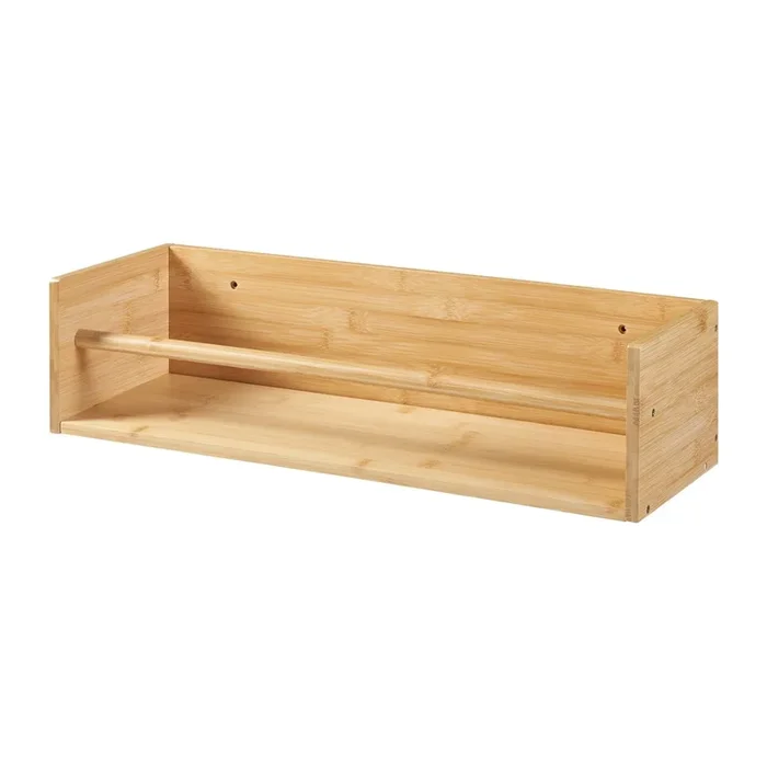 Estante de pared Flå con barra bambú 60x20x15cm – Natural [en.casa]