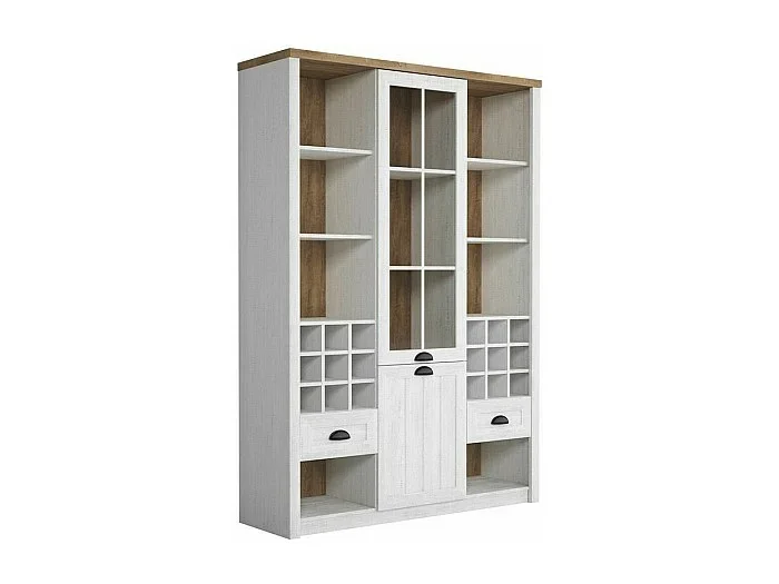 Estantería Ferdore 155, Cerrable Con cajones Con puertas, Vidrio MDF Aglomerado laminado