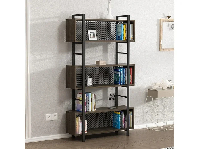 Estantería Kailua 1702, Abierto, Metal Aglomerado laminado, 160x90x25cm, Nogal Negro