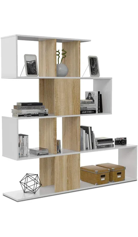 Estanteria Zig Zag en blanco artik y roble canadian 145 cm(alto)145 cm(ancho)29 cm(fondo) .