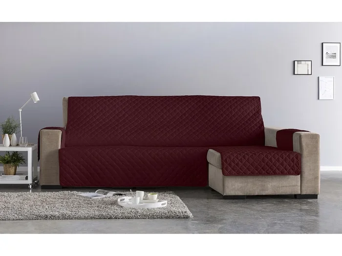 ESTORALIS Cubre Sofá Acolchado Chaisse Longue 240 cm Brazo Derecho Tela 240 x 255 cm Modelo EDEN Color Rojo