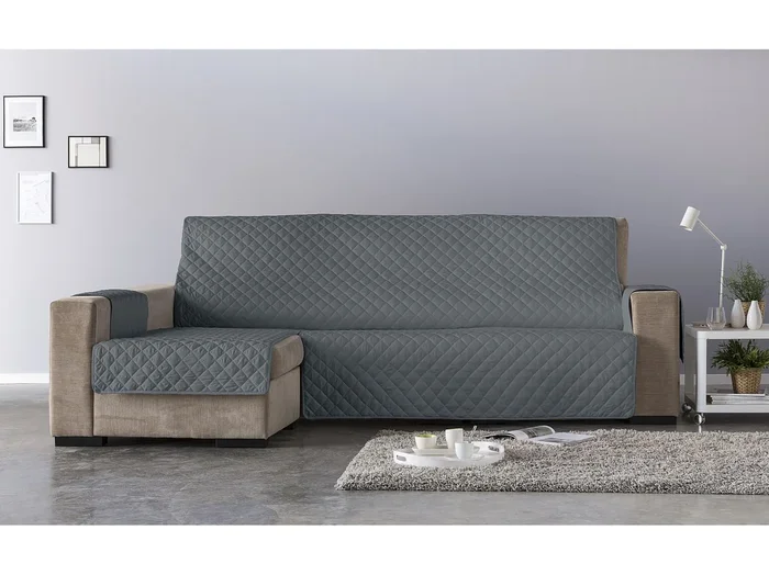 ESTORALIS Cubre Sofá Acolchado Chaisse Longue 240 cm Brazo Izquierdo Tela 240 x 255 cm Modelo EDEN Color Antracita