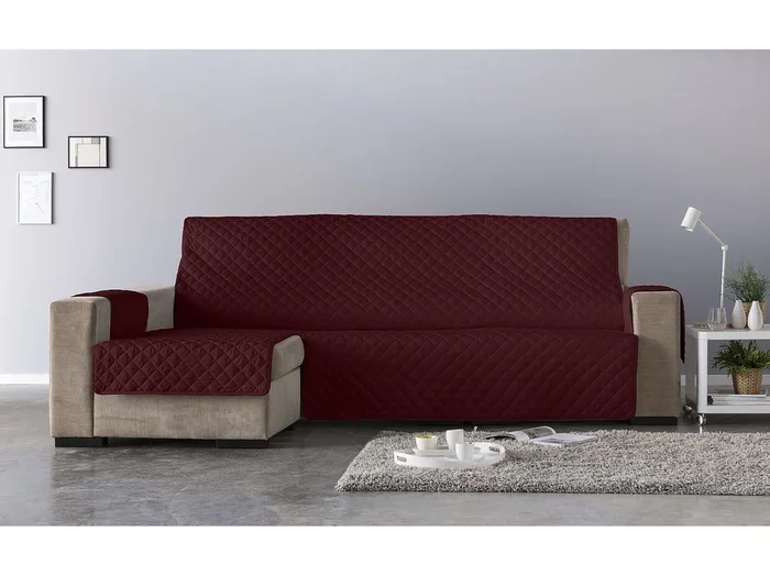 ESTORALIS Cubre Sofá Acolchado Chaisse Longue 290 cm Brazo Izquierdo Tela 290 x 255 cm Modelo EDEN Color Rojo