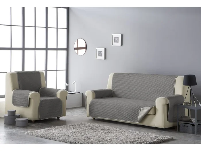 ESTORALIS Cubre Sofá Acolchado Reversible Para Sofa de 4 Plazas Tela 190 x 210 cm Modelo AVA Color Beige/Taupe