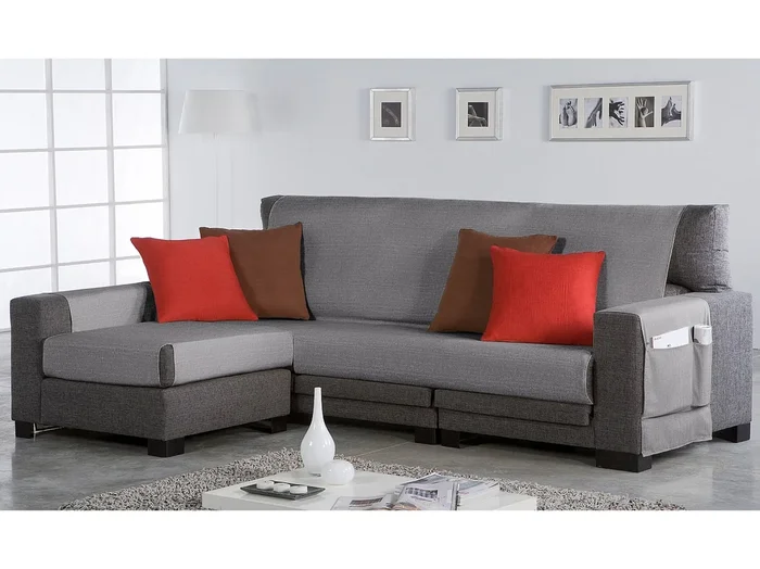 ESTORALIS Cubre Sofá Tejido Jaquard Resistente Chaisse Longue 275 cm Brazo Izquierdo Tela 275 x 255 cm Modelo BERET Color Gris Marengo
