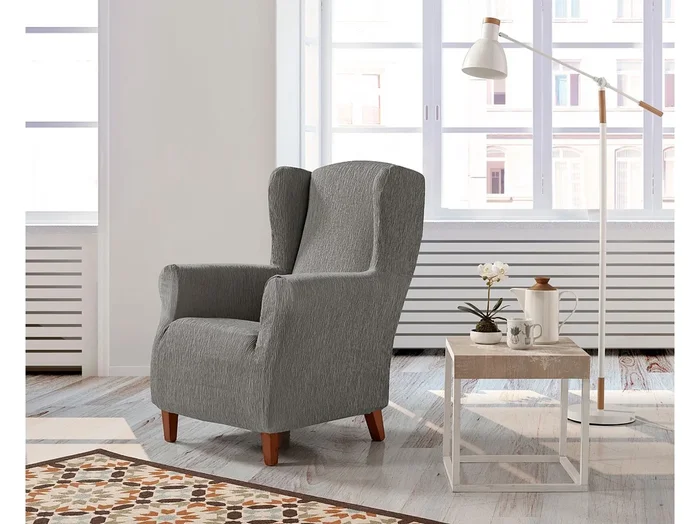 ESTORALIS Funda Sillon Tejido Elastico Resistente Para Sillon Orejero Tamaño ( de 70 a 110 cm. ) Modelo BETA Color Gris Perla