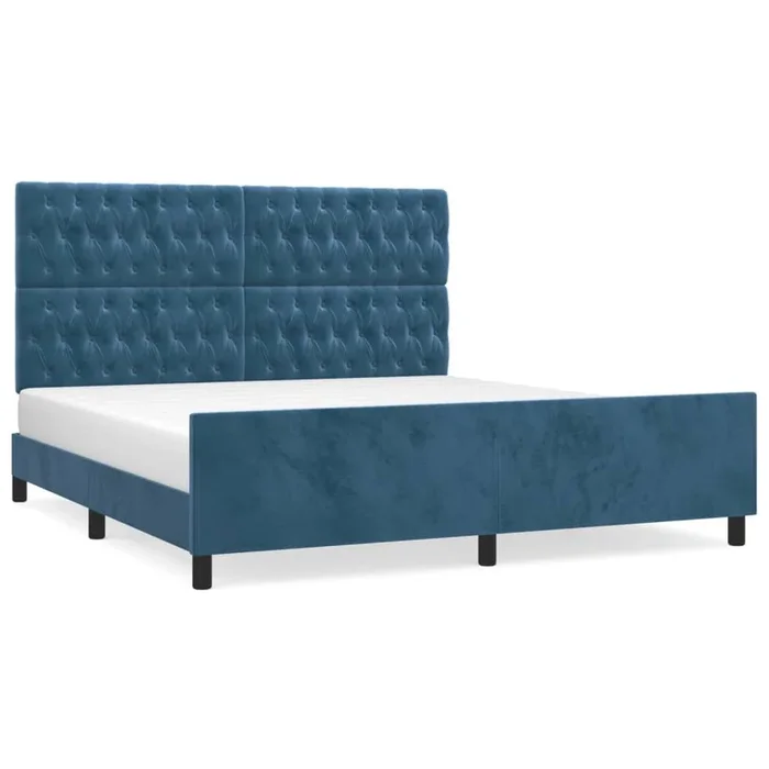 Estructura cama con cabecero terciopelo azul oscuro 180×200 cm Diseño de botones