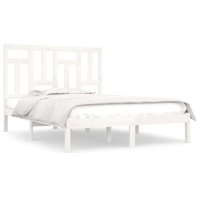 Estructura cama doble pequeña madera maciza blanca 120×190 cm