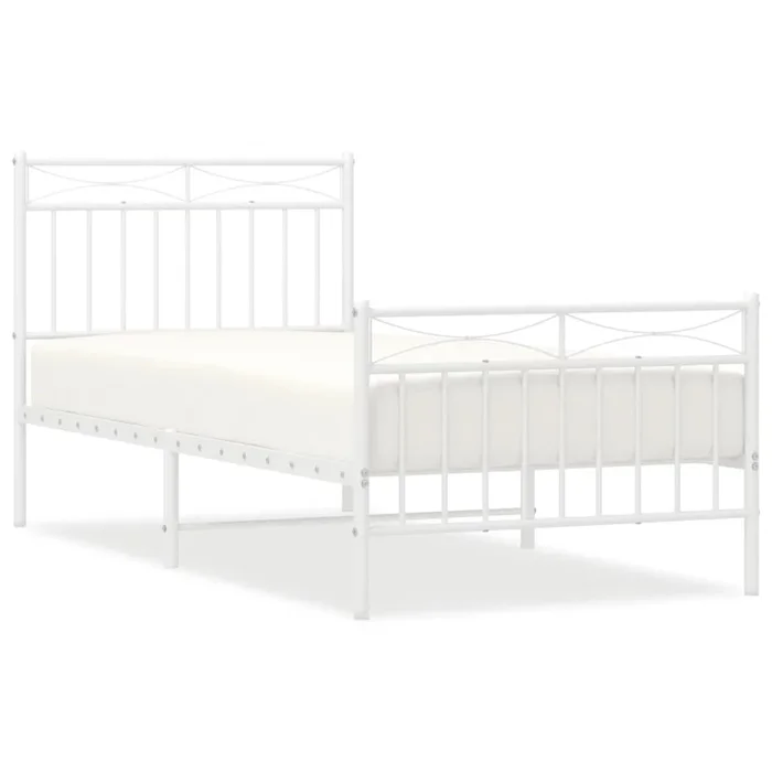Estructura cama metal con cabecero y pie cama blanca 90×190 cm con cabecero y pie de cama