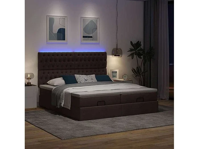 Estructura cama otomana colchones tela marrón oscuro 200x200cm