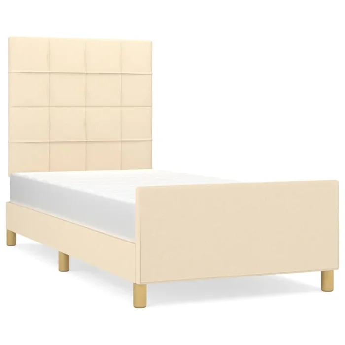 Estructura de cama con cabecero de tela color crema 90×190 cm Bloques con cuadros